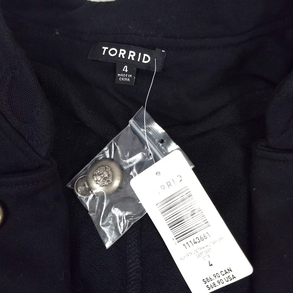 Torrid Black Military Jacket Knit Lace Mesh Collar - Picture 5 of 5